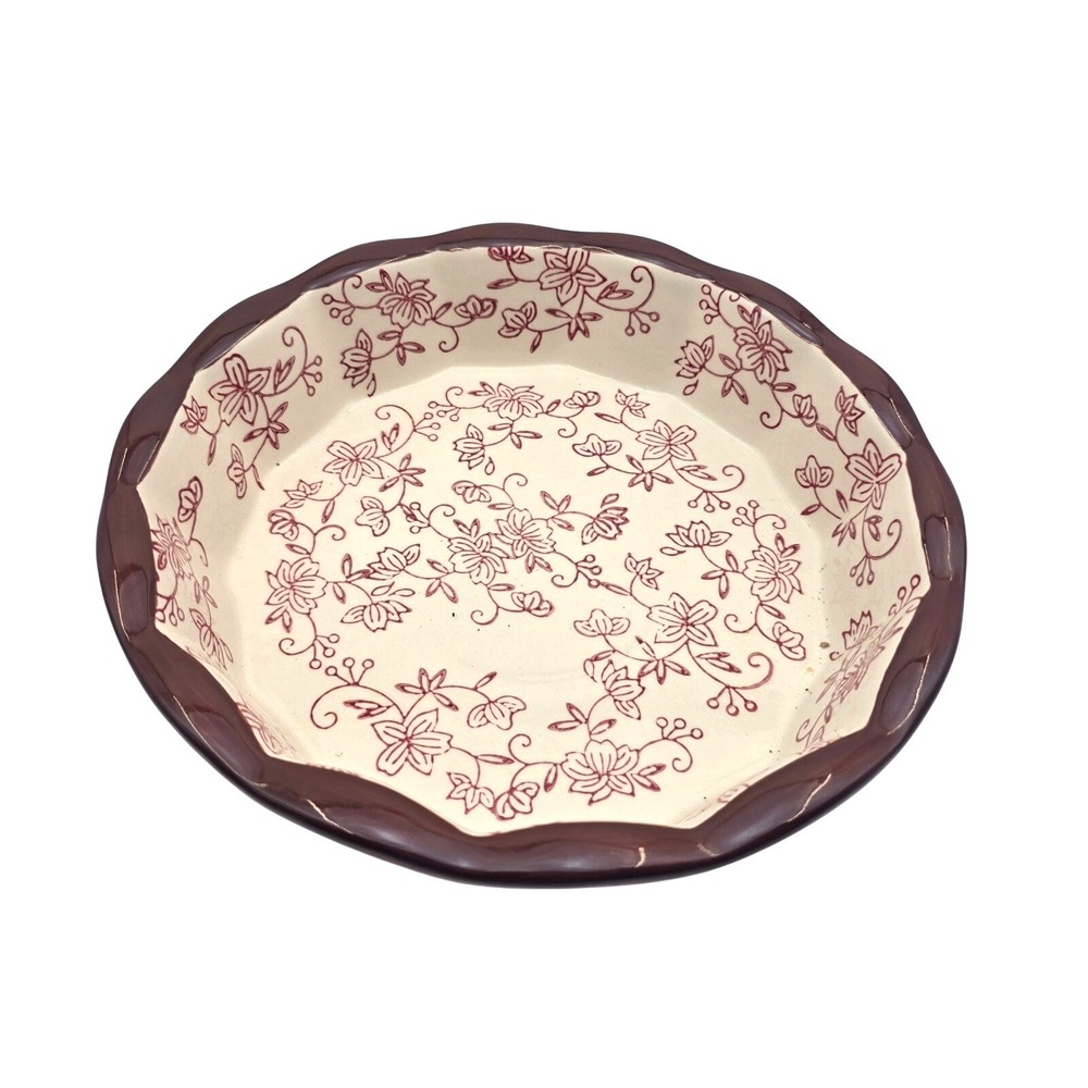 Temp-tations by Tara Floral Lace 9" Round Pie Baker Cranberry Red Scalloped W4